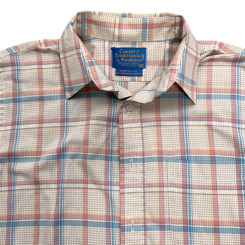 Country‎ Traditionals Pendleton Shirt Men M Pink Blue Plaid Short Sleeve USA